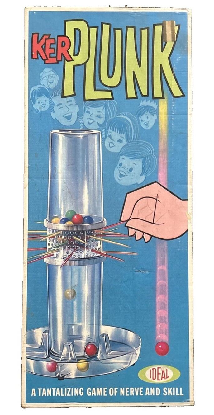 1967 Kerplunk By Ideal Original Box 26 Sticks 27 Marbles Small Crack On Tube!